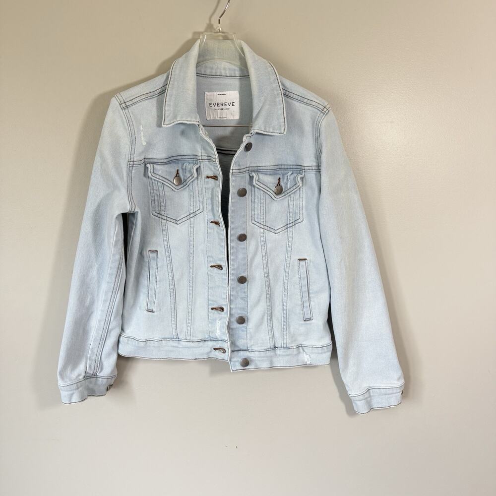 Evereve The Ever Denim Jean Jacket Womens XS Trucker Light Blue Distressed